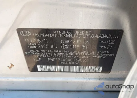 2012 Hyundai Sonata Gls from USA, damaged, VIN 5NPEB4AC4CH390351